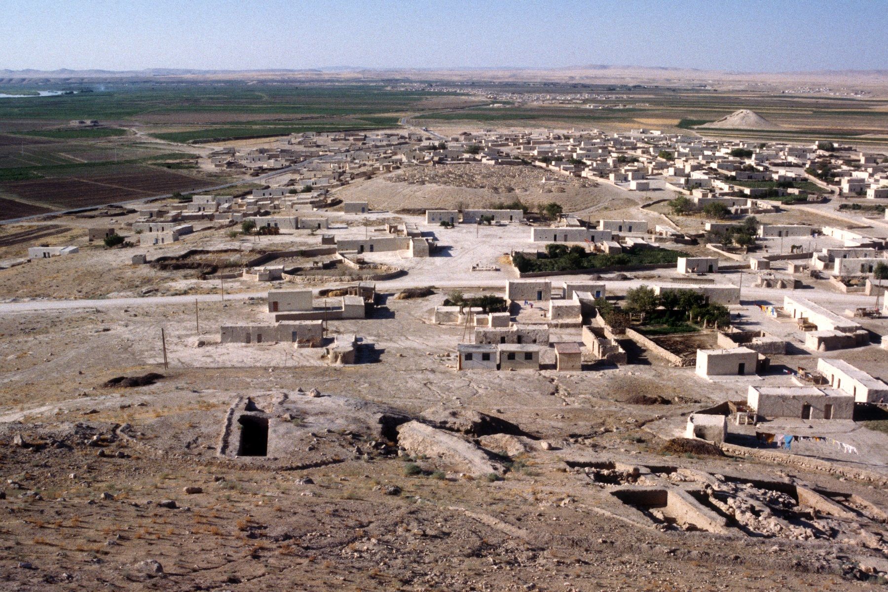 View of the modern village with  of Tell Banat