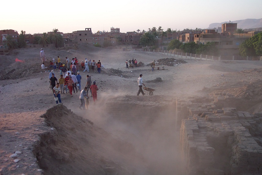 a group of people engaged in archaeological excavations